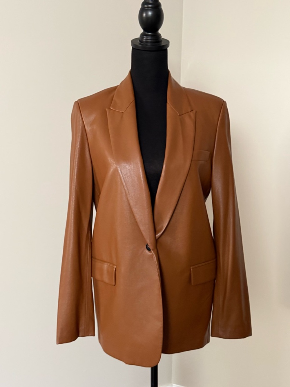 Zara Cognac Faux Leather Single-Button Blazer - Picture 3 of 8